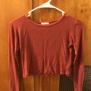 Long Sleeve Cute Burgundy Copped Top